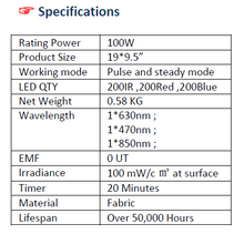 Load image into Gallery viewer, 200 LED Red/Infrared/Blue Light Phototherapy Pad